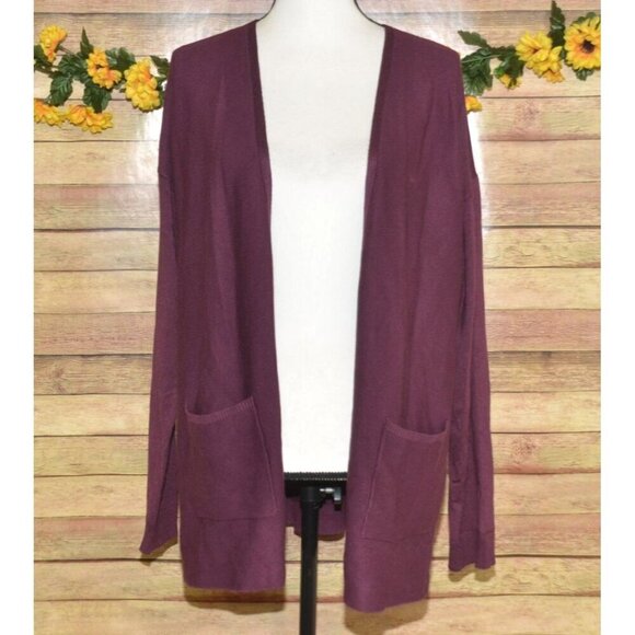 Time and Tru Ladies XXL Open Front Cardigan Plum Purple Ribbed Textured Pockets - Picture 1 of 9